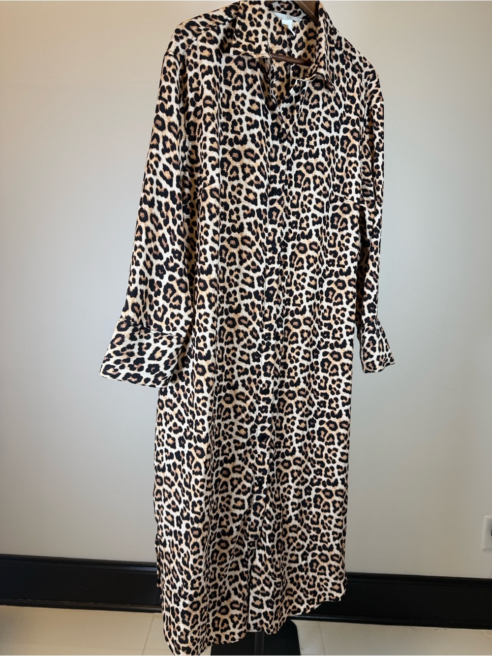 H&M Long Sleeve Leopard Print Shirt Dress | Size L - Picture 3 of 11